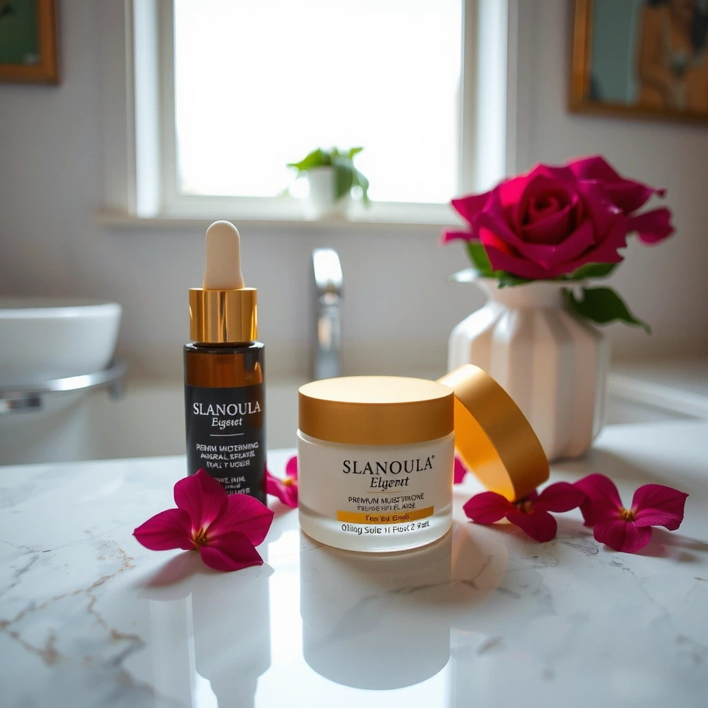 Elegant morning skincare routine setup with cream and soft lighting